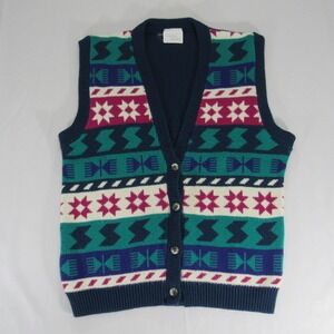 Bobbie Brooks Vest Women Medium Multicolor Geometric Outerwear USA Made 1990s‎
